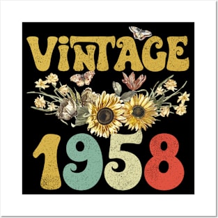 Vintage 1958 Sunflower Floral Retro Groovy 65th Birthday Posters and Art